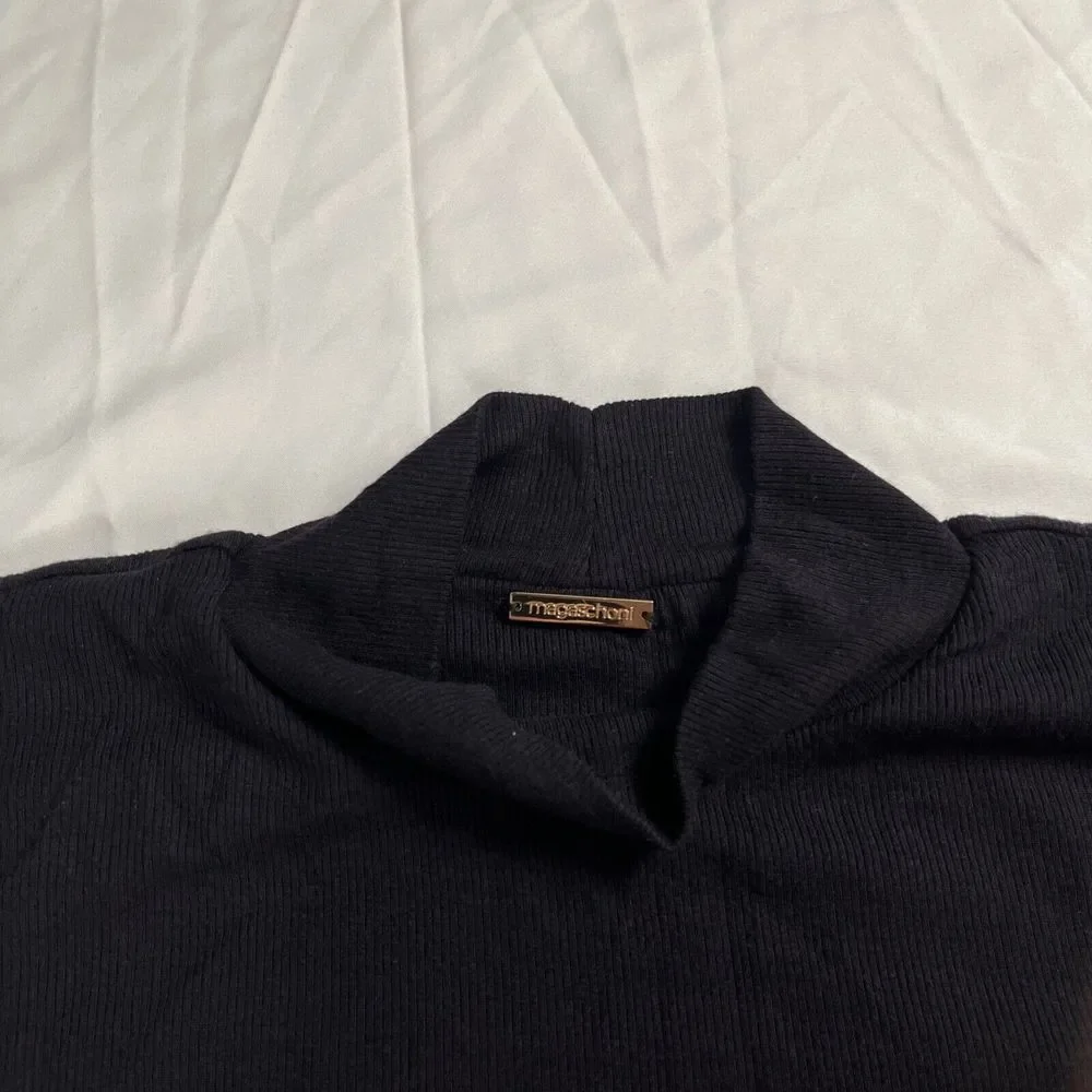 Magaschoni Mock Turtleneck‎ Ribbed Dress Navy Blue Size Medium 96% Micromodal